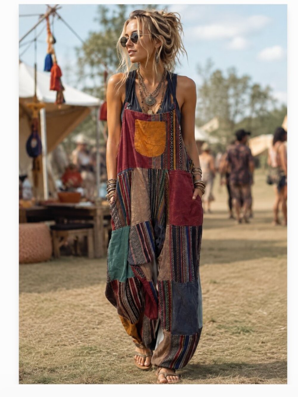 KATHMANDU Imports Cotton Patchwork Harem Boho Jogger Jumpsuit Overalls Large